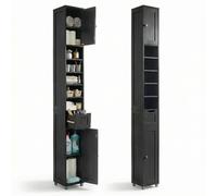 VOUNOT® Colonne de salle de bain 20x20x180cm - Meuble rangement avec étagères réglable, tiroir et armoires à portes - MDF - Noir