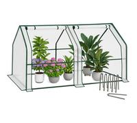 VOUNOT ® Mini Serre de Jardin à Toit Pointu avec 2 fenêtres avec Zip enroulables Bâche PE renforcée 135g/m2 pour semis Plantes Fleurs légumes 180x90x90cm Blanc