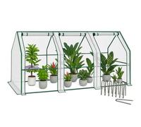 VOUNOT® Mini serre de jardin 270x90x90cm blanc - avec 3 portes zippées enroulables - bâche PE renforcée 135g/m²