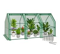 VOUNOT® Mini serre de jardin 270x90x90cm vert - avec 3 portes zippées enroulables - bâche PE renforcée 135g/m²