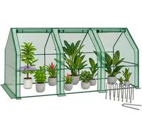 VOUNOT® Mini serre de jardin 270x90x90cm vert - avec 3 portes zippées enroulables - bâche PE renforcée 135g/m²
