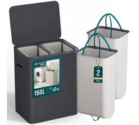 VOUNOT® Panier à linge 150L avec couvercle et 2 sacs amovibles auto-ajustable - 2 compartiments - Anthracite