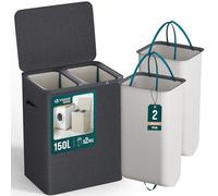 VOUNOT® Panier à linge 150L avec couvercle et 2 sacs amovibles auto-ajustable - 2 compartiments - Anthracite
