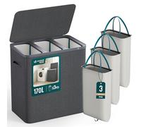 VOUNOT® Panier à linge 170L avec couvercle et 3 sacs amovibles auto-ajustable - 3 compartiments - Anthracite