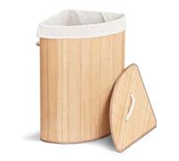 VOUNOT® Panier à Linge 58L en Bambou d'Angle Corbeille à Linge Pliable avec Couvercle et 2 Sacs Amovibles pour Salle de Bain Chambre et Buanderie Teinte Bois Naturel