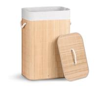 VOUNOT® Panier à Linge 72L Rectangulaire en Bambou Corbeille à Linge Pliable avec Couvercle et 2 Sacs Amovibles pour Salle de Bain Chambre et Buanderie Teinte Bois Naturel