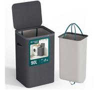 VOUNOT® Panier à linge 90L avec couvercle et sac amovible auto-ajustable - 1 compartiment - Anthracite