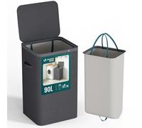 VOUNOT® Panier à linge 90L avec couvercle et sac amovible auto-ajustable - 1 compartiment - Anthracite