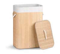 VOUNOT® Panier à linge pliable 72L en bambou - avec 2 sacs amovibles et couvercle - rectangulaire