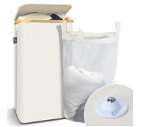 VOUNOT® Panier à linge pliable avec roulettes 100L - avec sac amovible et couvercle - cadre en bambou - beige