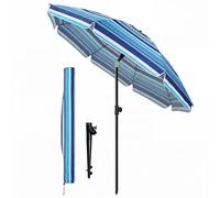 vounot® Parasol de Jardin 200cm Inclinable Hauteur Réglable avec Ancrage au Sol Parasol de Plage Protection UV 50+ avec Sac de Transport pour Plage Terrasse Balcon Camping Rayures Bleu Mixte