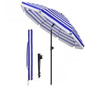 VOUNOT® Parasol de jardin inclinable 2M avec ancrage au sol - Rotatif 360° - Hauteur réglable - Parasol de plage UV 50+ Bleu blanc