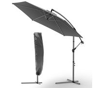 vounot® Parasol déporté hexagonale 3M avec Manivelle Anti-Retour Parasol inclinable Toile 180 gr/m2 avec protection UV Hauteur 235cm 6 Baleines en acier Inclus housse de protection Gris
