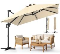 vounot® Parasol Déporté Carré 3x3M avec 8 Baleines Parasol de Jardin Extérieur Rotation 360° Inclinable 6 Positions Toile Polyester Anti UV et Imperméable avec Housse Beige