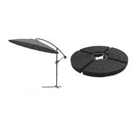 vounot Parasol Déporté de Jardin Shanghai 3M avec Manivelle Anti-Retour 18 Baleines & Dalle Lestage pour Parasols Base de Parasol en HDPE 4pcs à Remplir Protection UV Dalle