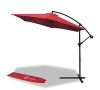 VOUNOT® Parasol déporté inclinable 3M Rouge - Rotatif 360° - Inclinaison réglable - Manivelle anti-retour - Housse de protection