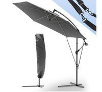 VOUNOT® Parasol déporté inclinable avec sangle de fixation 3M Gris - Rotatif 360° - Inclinaison réglable - Housse de protection