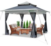 VOUNOT Tonnelle de jardin extérieure 3,6x3,6 m pliable avec moustiquaire gris