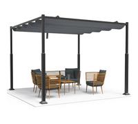 VOUNOT® Pergola Coulissante Rétractable 3x3m Extérieur Structure Métal Toile Polyester Haute Densité 180g/m² Abri Soleil Pavillon de Jardin pour Jardin Terrasse Gris