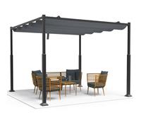 VOUNOT® Pergola rétractable 3x3m en metal et toile polyester haute densite 180 g/m² gris