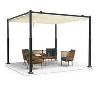 VOUNOT Pergola retractable 3x3m toile Polyester haute densite 180g/m2 beige