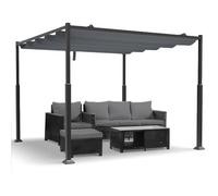 VOUNOT® Pergola Rétractable Coulissante 3x3m Tonnelle de Jardin Abri Soleil Terrasse Extérieur Structure Métal Toile Polyester 180g Haute Densité pour Jardin Gris Foncé