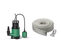 VOUNOT Pompe d'évacuation pour Eaux Chargés 750W avec Flotteur Max.14000L/H Profondeur d'immersion 7M & Kärcher 29971000 Kit Tuyau Plat en Textile et Collier de Serrage 10 m
