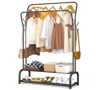 vounot® Portant à Vêtements avec Double Étagères à Chaussures et 4 Crochets Latéraux Penderie Vêtement Robuste en Métal Pour Chambre Dressing et Entrée 108x35x145cm Noir