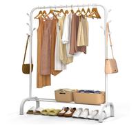 vounot® Portant à Vêtements avec Étagères à Chaussures et 8 Crochets Latéraux Penderie Vêtement Robuste en Métal Pour Chambre Dressing et Entrée 110x41x147cm Blanc