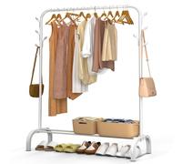 vounot® Portant à Vêtements avec Étagères à Chaussures et 8 Crochets Latéraux Penderie Vêtement Robuste en Métal Pour Chambre Dressing et Entrée 110x41x147cm Blanc