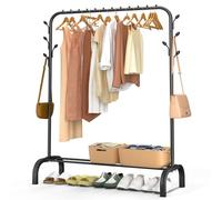 vounot® Portant à Vêtements avec Étagères à Chaussures et 8 Crochets Latéraux Penderie Vêtement Robuste en Métal pour Chambre Dressing et Entrée 110x41x150cm Noir