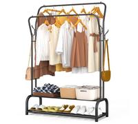 VOUNOT® Portant à Vêtements Double Tringle avec 2 Niveaux Étagères à Chaussures et 4 Crochets Latéraux - 110x35x146cm - Noir