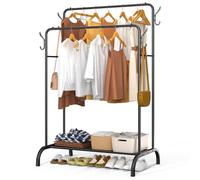 vounot® Portant à Vêtements Double Tringle avec Étagères à Chaussures et 4 Crochets Latéraux Penderie Vêtement Robuste en Métal Pour Chambre Dressing et Entrée 108x58x146cm Noir