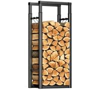 vounot® Porte Bûches Télescopique Étagère à Bois de cheminée Ajustable avec 4 Crochets Stockage à Bois de Chauffage pour Intérieur et Extérieur 100x65x25cm Noir