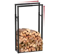 VOUNOT® Porte-bûches télescopique pour cheminée - Support de stockage de bois avec 4 crochets - Largeur et hauteur ajustables - Noir