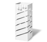 vounot® Porte-parapluies Métal Support Parapluie Carré Motif Diagonal avec Bac de Récupération d'Eau Amovible 4 Crochets Patins Antidérapants pour Entrée Bureau Couloir Blanc
