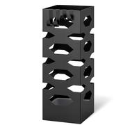 vounot® Porte-parapluies Métal Support Parapluie Carré Motif Hexagonal avec Bac de Récupération d'Eau Amovible 4 Crochets Patins Antidérapants pour Entrée Bureau Couloir Noir