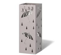 vounot® Porte-parapluies Métal Support Parapluie Carré Motif Parapluie avec Bac de Récupération d'Eau Amovible 4 Crochets Patins Antidérapants pour Entrée Bureau Couloir Beige