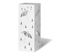 vounot® Porte-parapluies Métal Support Parapluie Carré Motif Parapluie avec Bac de Récupération d'Eau Amovible 4 Crochets Patins Antidérapants pour Entrée Bureau Couloir Blanc