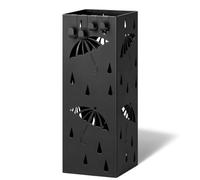 vounot® Porte-parapluies Métal Support Parapluie Carré Motif Parapluie avec Bac de Récupération d'Eau Amovible 4 Crochets Patins Antidérapants pour Entrée Bureau Couloir Noir