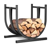 vounot® Range Bûche en Forme de U avec Sangle de Sécurité Porte Bûche en Métal pour Cheminée Intérieur Extérieur Support à Bois Base Stable et Robuste 41x37x39.5cm Noir