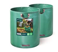 VOUNOT® Lot de 2 Sac à déchets de jardin 500L - 60kg max - 3 poignées renforcées - réutilisables et résistants