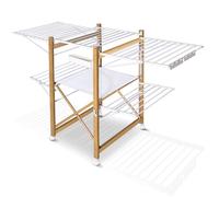 vounot® Séchoir à Linge Deluxe Grande Capacité avec roulettes et Maille Etendoir Extensible Pliable Multifonction Imitation Bois 30m de Séchage pour Usage Intérieur 180x105x61cm Blanc