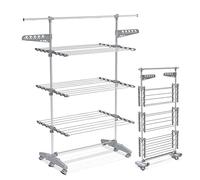 VOUNOT® Séchoir à Linge Pliable avec roulettes Grande Capacité Etendoir en Acier Inoxydable Ailes Pliables sur 3 Niveaux 23m de Séchage pour Usage Intérieur/Extérieur