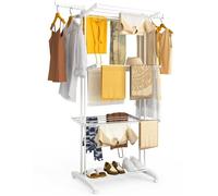 VOUNOT® Séchoir à linge pliable renforcé 125x62x173cm - étendoir mobile 4 niveaux - ailes latérales - blanc