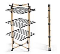 VOUNOT® Séchoir à linge tour pliable 98x69x136cm, Étendoir 3 niveaux grande capacité avec roulettes, 25m d’étendage, Noir