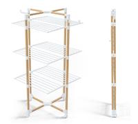 VOUNOT® Séchoir à linge tour pliable 98x69x136cm, Étendoir 3 niveaux grande capacité avec roulettes, 25m d’étendage, Blanc