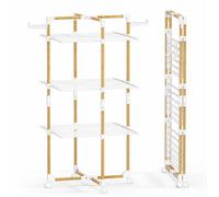 VOUNOT® Séchoir à linge tour pliable 99x69x135,5cm, Étendoir 3 niveaux grande capacité avec roulettes, 25m d’étendage, Blanc