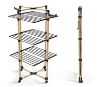 VOUNOT® Séchoir à linge pliable avec 2 ailes latérales - étendoir mobile 3 niveaux - 25m de séchage - 69x69x136 cm style bois noir
