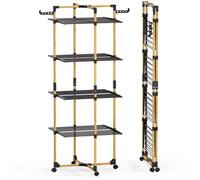 VOUNOT® Séchoir à linge tour pliable 99x69x175,5cm, Étendoir 4 niveaux grande capacité avec roulettes, 33m d’étendage, Noir
